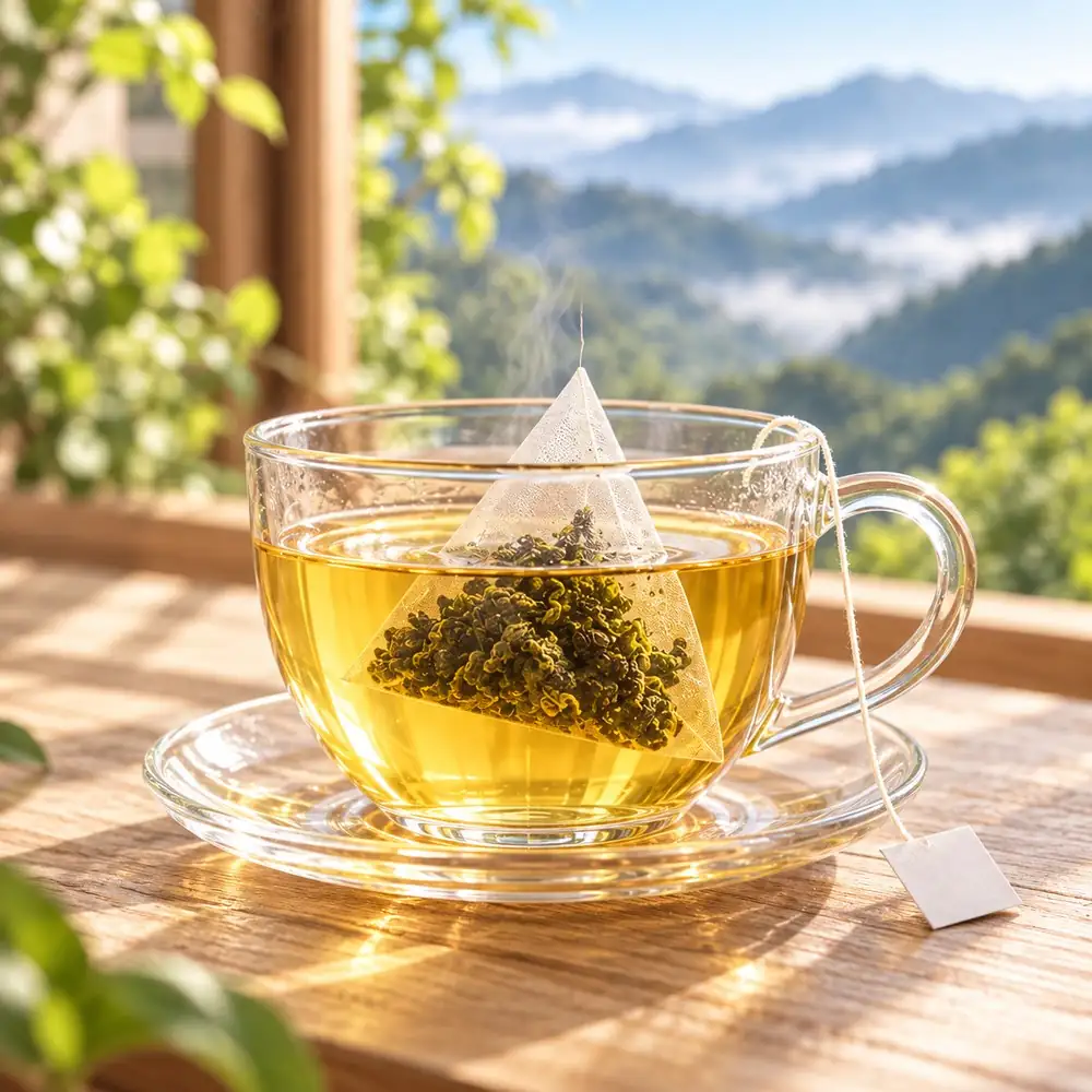 清香高山烏龍原片三角立體茶包沖泡情境
